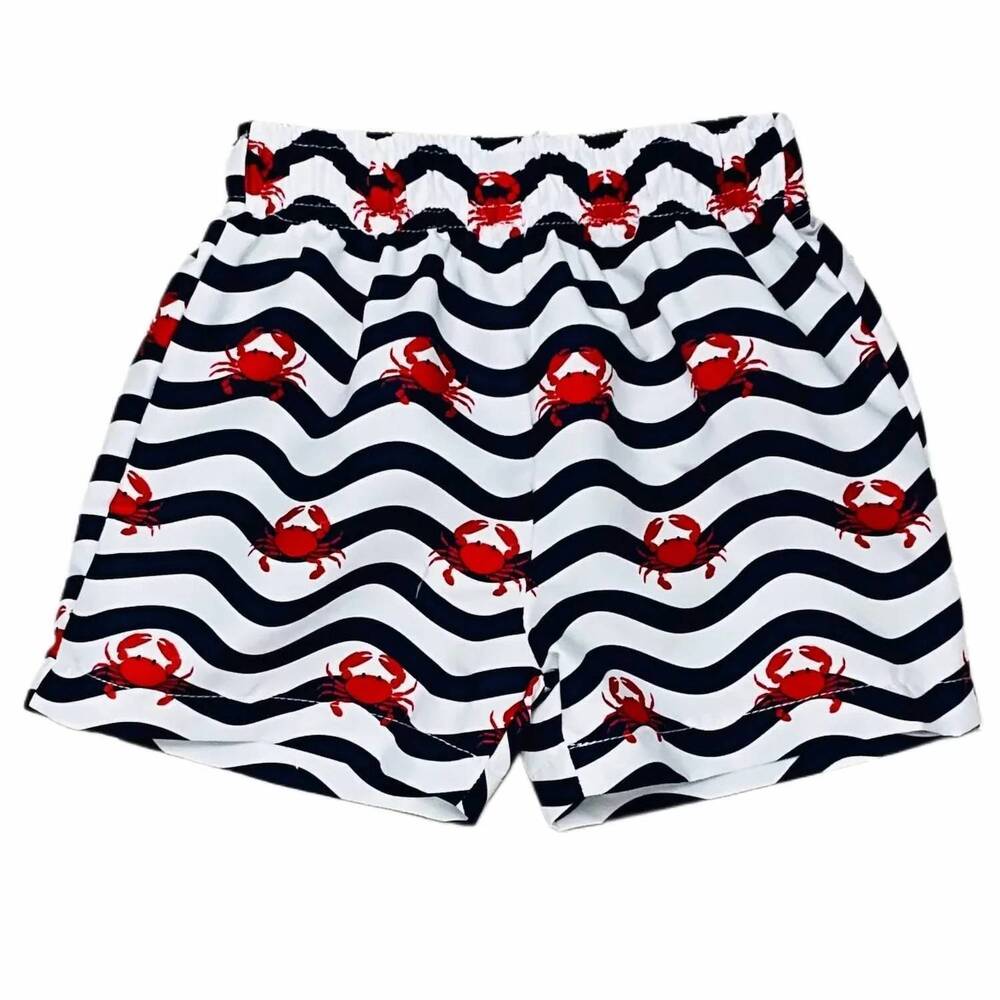 NEW FUNTASIA TOO boys crabs print swim trunks in navy